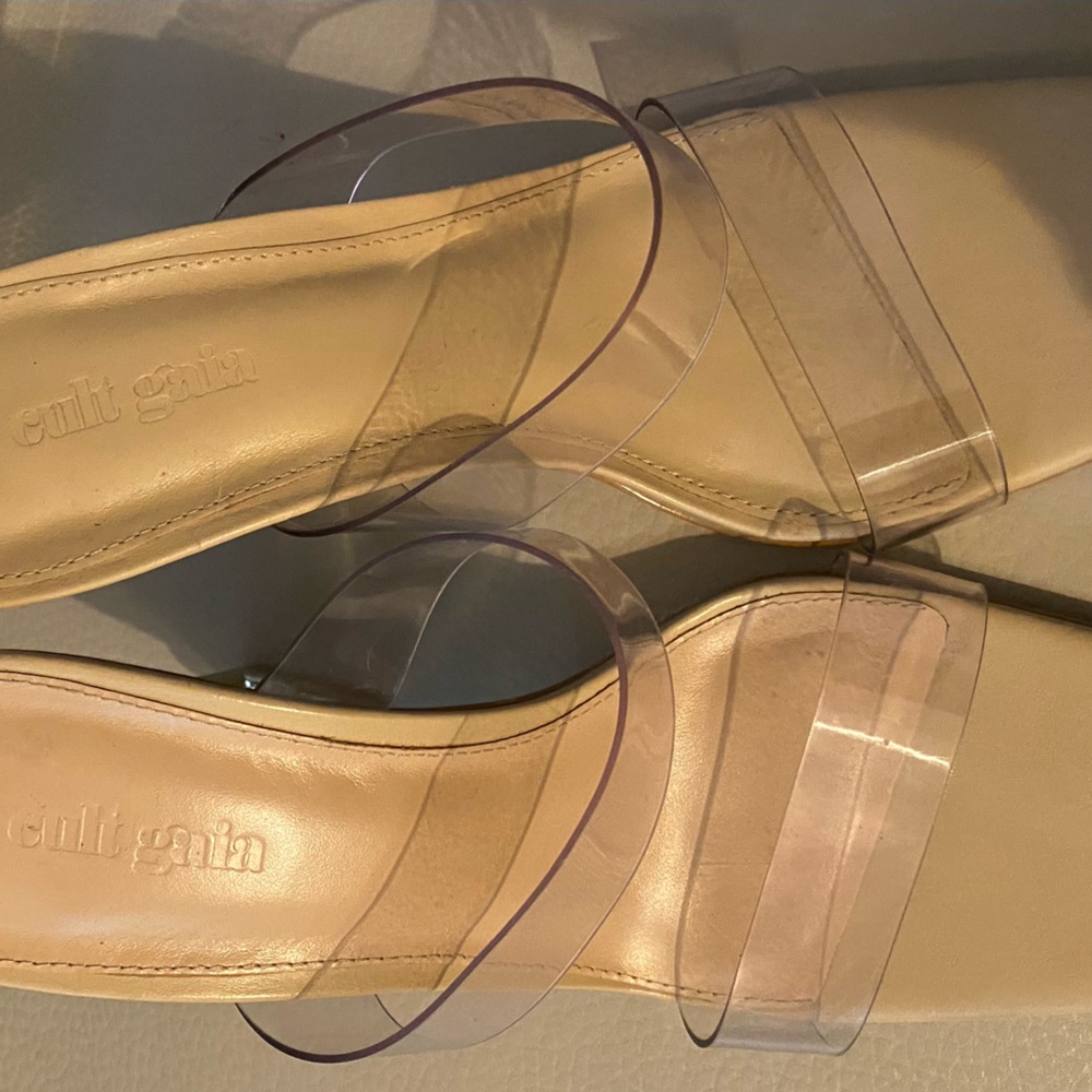 Cult Gaia Cream Mules with Clear Straps